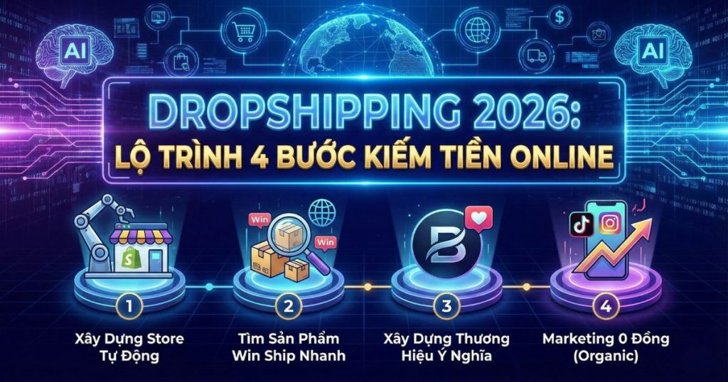 Dropshipping 2026 lộ trình 4 bước kiếm tiền online cho người mới bắt đầu